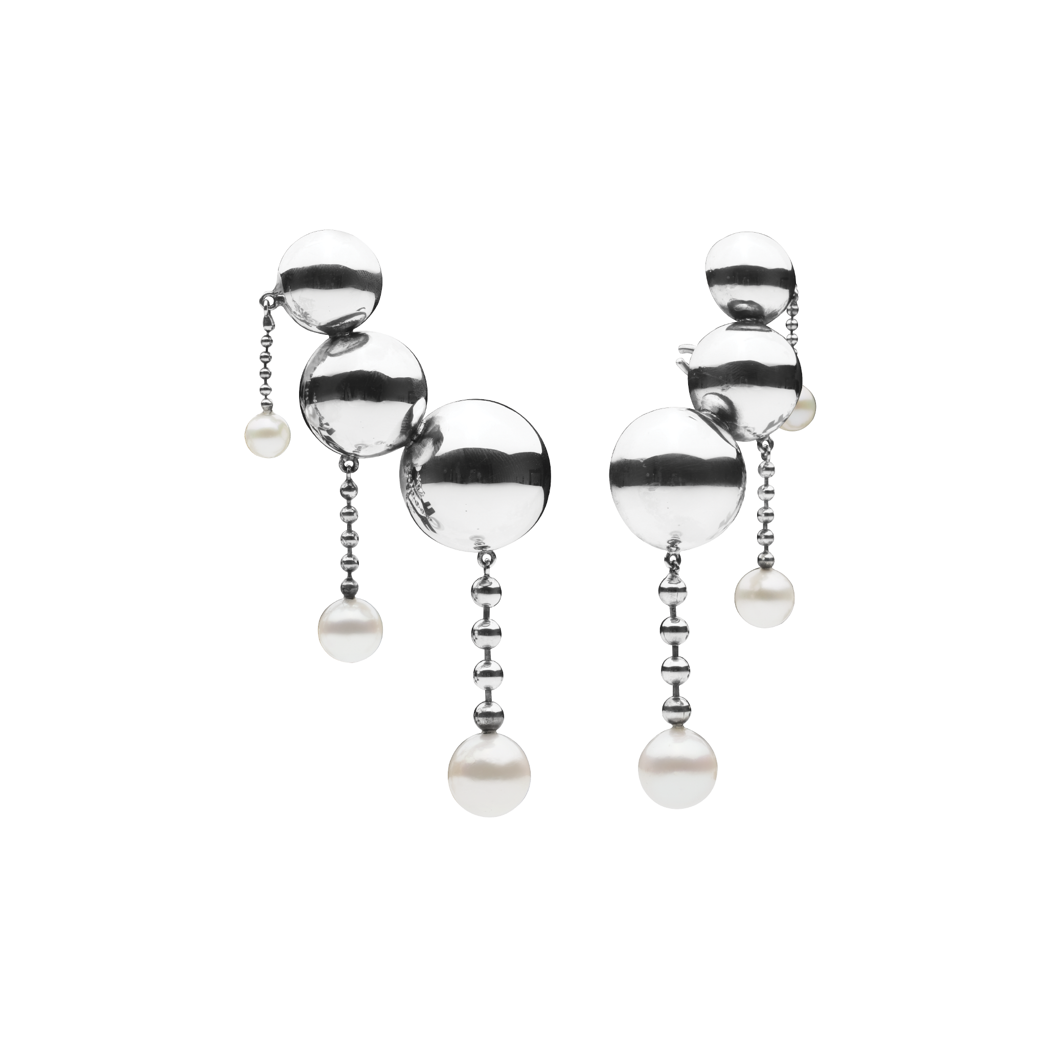 Opposition Pearl Silver Earrings